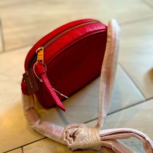 NWT J CREW Pebbled red leather zip top bag